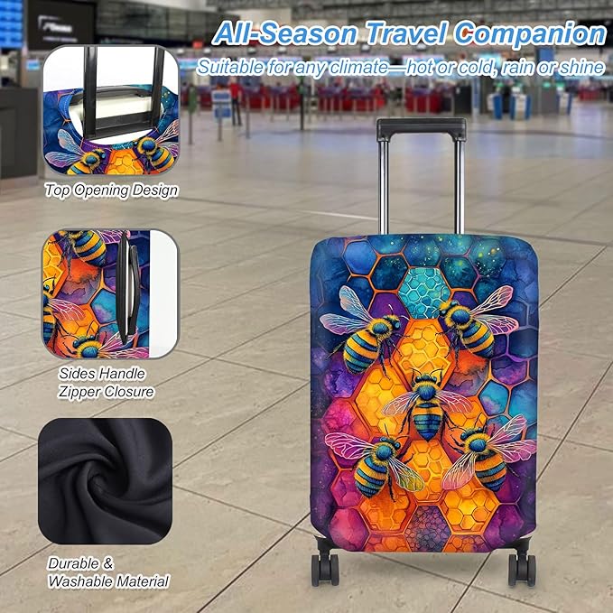 Luggage Cover Protector for 30-32 Inch Suitcases, TSA Approved Elastic Travel Suitcase Covers, Anti-Scratch Washable Luggage Sleeve for Carry On & Checked Bags, Illustration of Bees