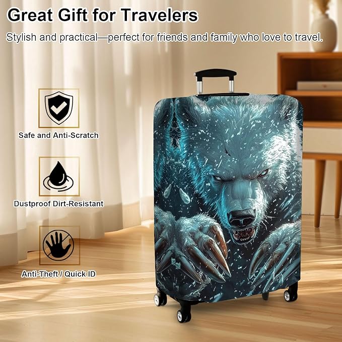 Luggage Cover Protector for 26-28 Inch Suitcases, TSA Approved Elastic Travel Suitcase Covers, Anti-Scratch Washable Luggage Sleeve for Carry On & Checked Bags, White Bear with Claws