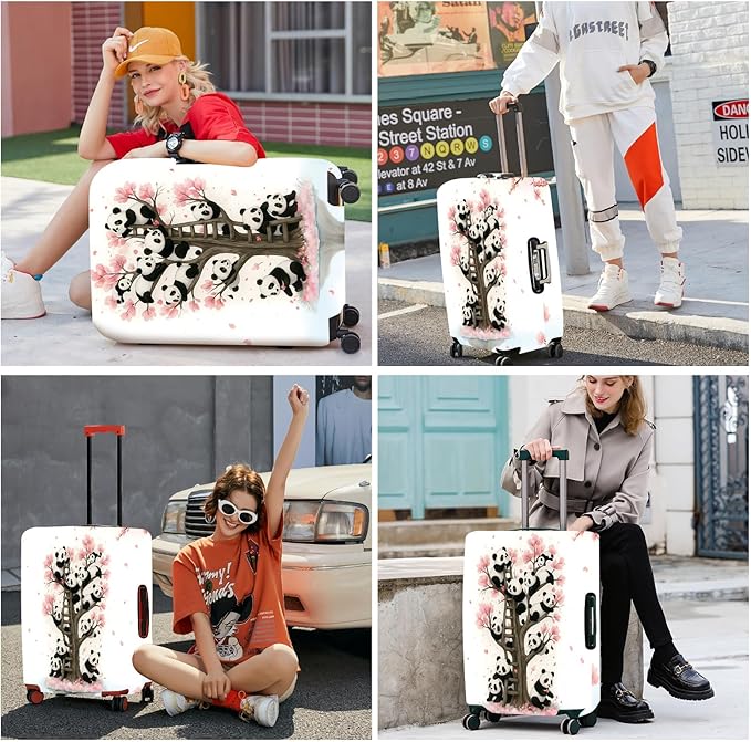 ANNA QUEEN Panda Luggage Cover, Cute Panda Tree Suitcase Protector, Stretchable Washable Travel Cover for 20-22 Inch Luggage