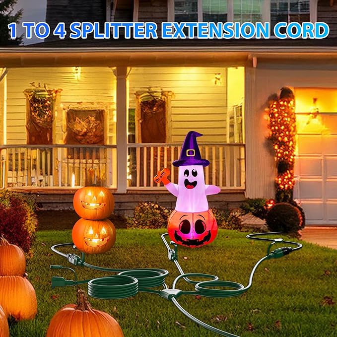 K KASONIC - 31FT Christmas Lights Outdoor Extension Cord with Mutil Outlets, ETL Listed Heavy Duty Electrical Cord with Protective Covers, Weatherproof Extension Cord for Outside, 16AWG/1625W, Green
