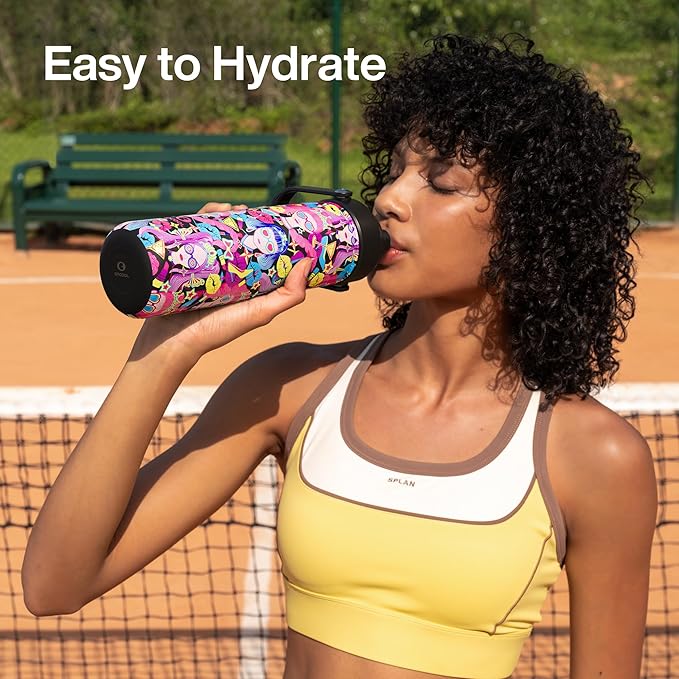 ENCOOL Insulated Water Bottle with Straw Stainless Steel Water Bottle, Leak-Proof, BPA-Free, Double Wall Vacuum Keeps Cold for 24 Hours for Sports, Travel, School (26 oz, Midnight Muse)