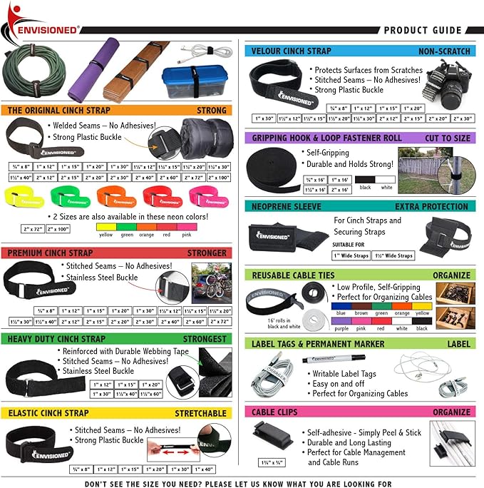 Reusable Cinch Straps 3" x 12" - 6 Pack, Multipurpose Strong Gripping, Quality Hook and Loop Securing Straps (Black)
