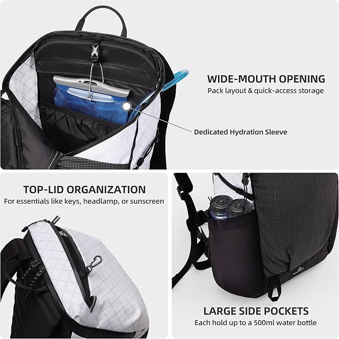 Thous Winds Ultralight Backpack, 20+5L Waterproof Hiking Daypack, EPX200 Fabric, 500g Lightweight Travel Backpack for Men Women Outdoor Camping Backpacking, White