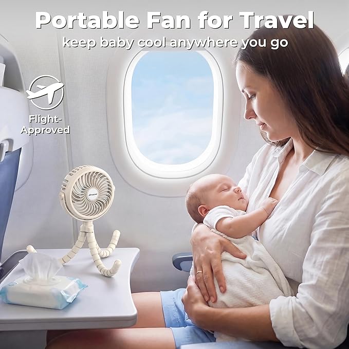 AMACOOL Battery Operated Stroller Fan, Baby Travel Essentials for Beach Disney, Newborn Boy & Girl Showers Gifts Registry Search, Rechargeable Clip On Fan for Car Seat Wagon Crib Bike Treadmill