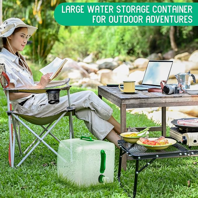 Reallnaive 3 Pack Collapsible Water Container with Spigot, Foldable Camping Water Container Portable Camping Storage Carrier Jug for Outdoors Hiking Emergency Kit Backpack (Green,5.3 Gallon)