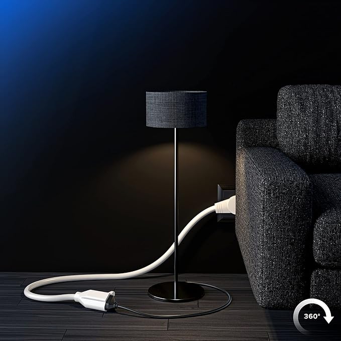 Maximm Extension Cord 6 Foot White Flat Plug, 360° Rotating Short Power Cord Single Outlet, Indoor 16 Gauge 3 Prong Grounded Wire UL Certified (6Ft White)