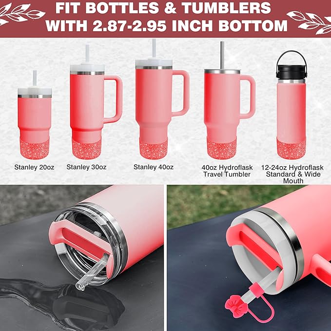 9PCS Red for Stanley Cup Accessories Set Bling Initials Bow Charms for Stanley Decorations 30/40 Oz Tumbler Accessories Including Bow Straw Topper, Handle Strap, Spill Stopper（Letter T）
