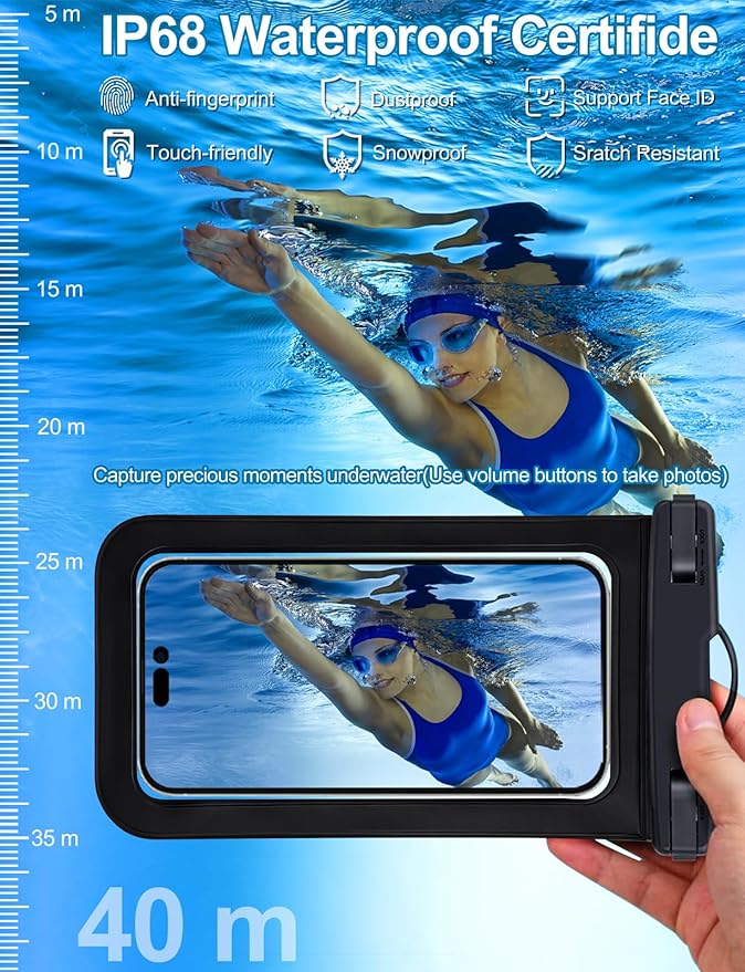 Famoby Up to 8.3" 3 Pack Black Universal Waterproof Phone Pouch, Phone Waterproof Case Dry Bag,Protection Level: IP68,Outdoor Sports for Apple iPhone,Samsung,and More,Black