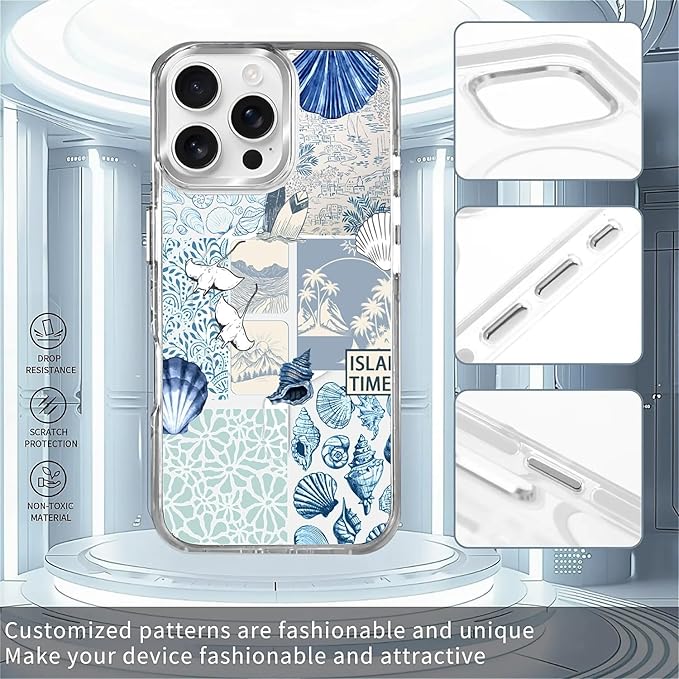 Case for iPhone 16 Pro,[Compatible with MagSafe],Sea Life Ocean Waves Seashell Collage Phone Case Design，for Women Girls Magnetic Clear Cover - Slim, Sleek, & Shockproof Protection
