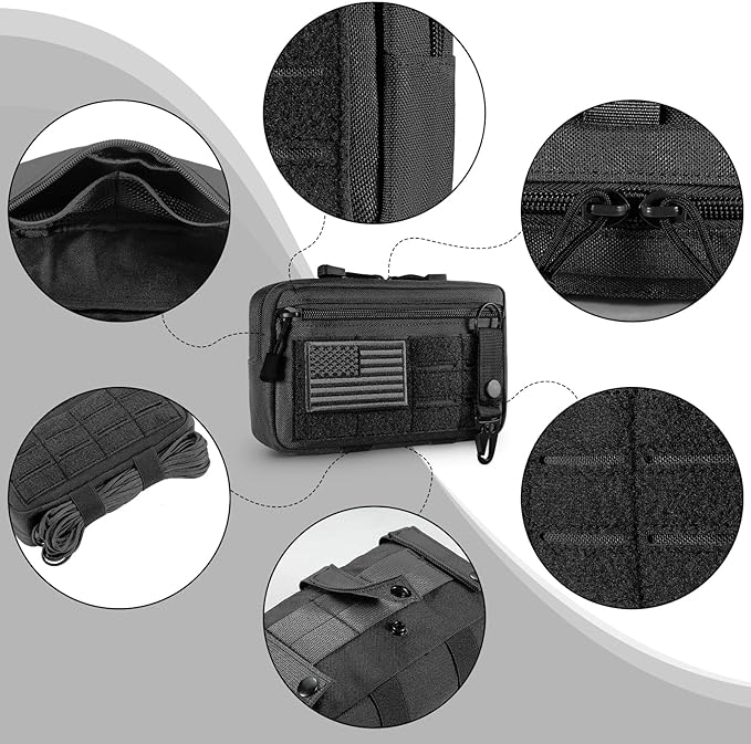 FRTKK Tactical Molle Admin Pouch Utility Laser Cut EDC Tool Pouch Bag Horizontal Modular Pouches Include US Flag Patch and Keychain
