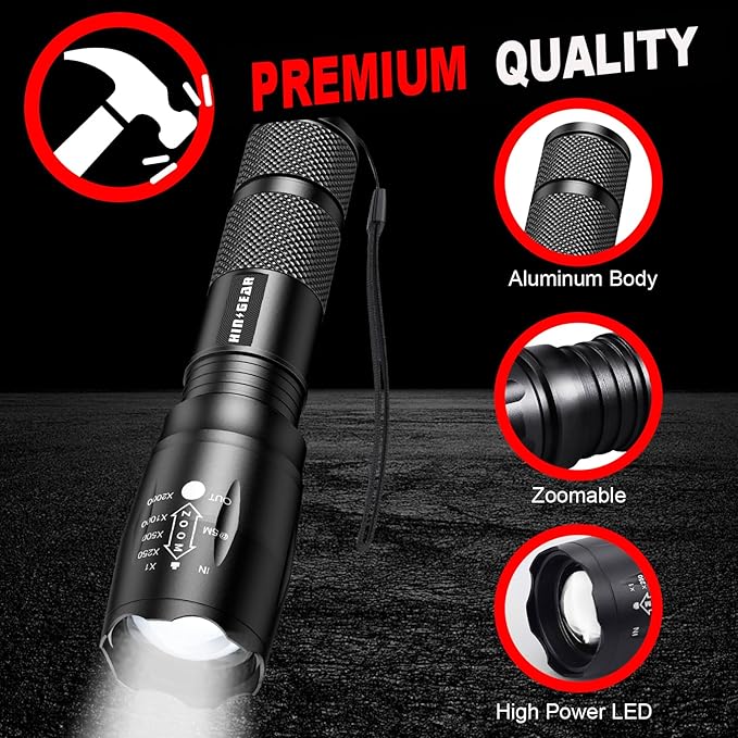 1 Mode Flashlights 6 Pack, Bright Zoomable LED Tactical Flashlight High Lumens, Water Resistant Portable Pocket Flash Light for Emergency, Camping Essentials, Gift - SL2000