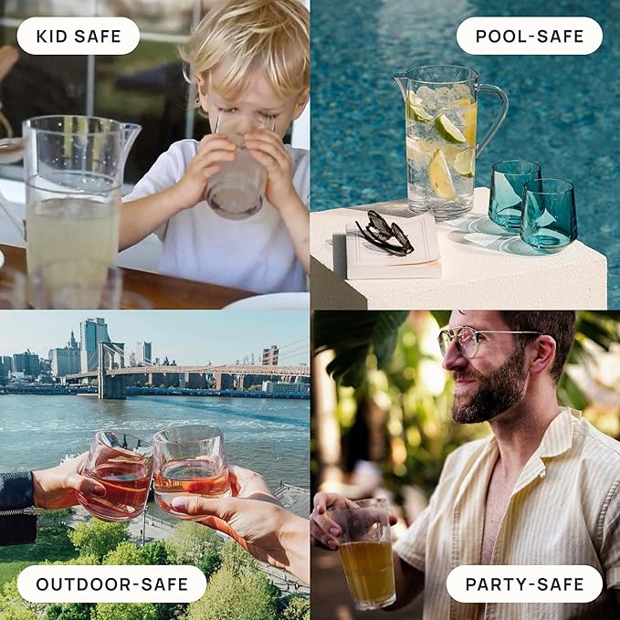Drinique ELT-TA-TEL-4 Elite Tall Unbreakable Tritan Highball Glasses, 14 oz (Set of 4), Teal
