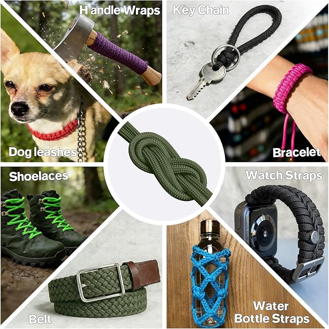 Paracord Rope 750 - Parachute para Cord 4mm 11 Strand Spool Rope Utility Nylon String for Outdoor Camping Survival Utility Tent Crafting DIY Projects - ArmyGreen 500ft