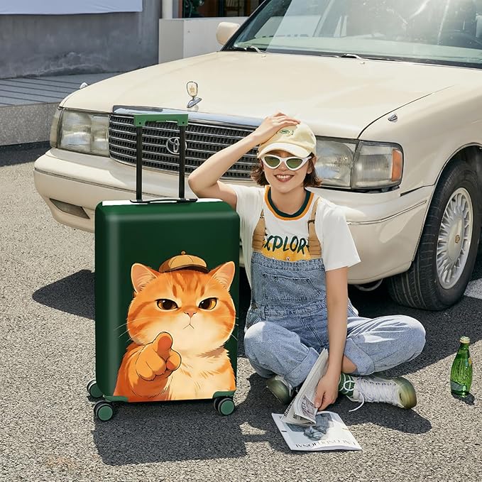 ANNA QUEEN Funny Cat Luggage Cover,Cute Cartoon Stretchable Suitcase Protector Sleeve,Fit for 20-22 Inch Checked Baggage,Water Resistant Durable Luggage Protector