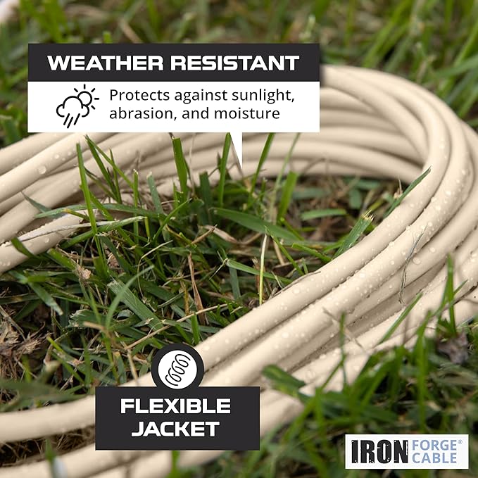 Iron Forge Cable Weatherproof 6 Ft Outdoor Extension Cord - 3 Outlet 16/3 SJTW Heavy Duty Light Brown Extension Cord 3 Prong - 13 Amp Power Cable
