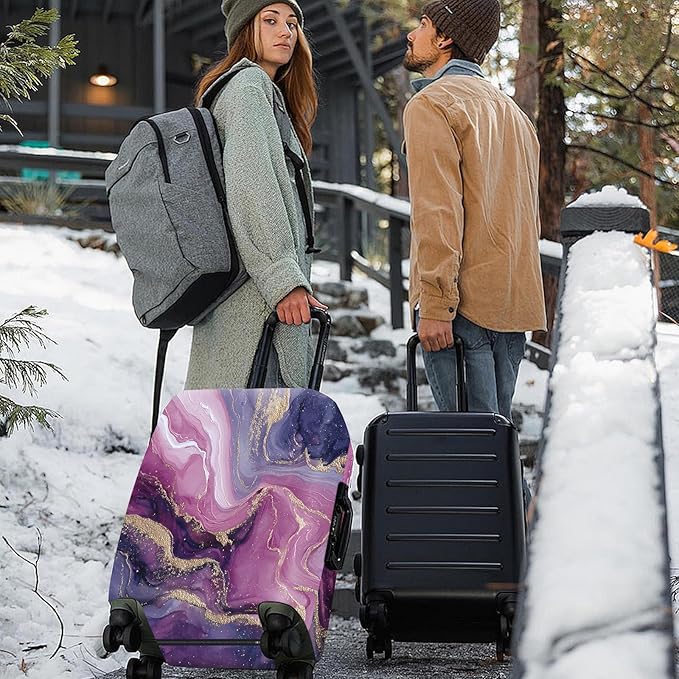 ANNA QUEEN Purple Marble Luggage Cover, Elegant Abstract Art Suitcase Protector, Stretchable Washable Travel Sleeve for 28-30 Inch Luggage