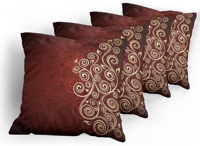Ambesonne Burgundy Throw Pillow Cushion Case Pack of 4, Floral Swirls Ivy Image Ombre Details Grunge Backdrop Flower Artwork, Modern Accent Double-Sided Digital Printing, 16", Cream Ruby