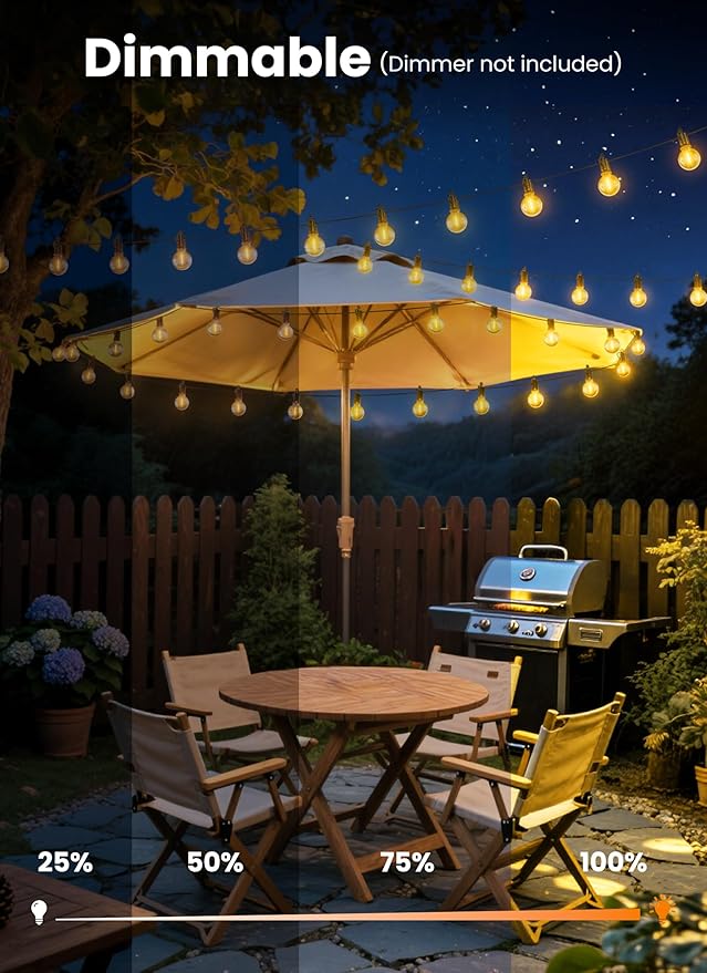 Outdoor String Patio Lights, 50FT 50 LED Patio Lights Waterproof, Connectable Shatterproof Hanging Outside String Light for Backyard, Porch, Deck, Balcony, Garden, House Decor, 2200K