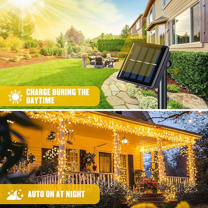 JMEXSUSS 2 Pack Solar String Lights Outdoor Waterproof, Total 66 FT 200 LED Solar Christmas Lights Outdoor, Twinkle Light for Christmas Tree Outside Garden Yard Xmas Decor, Warm White