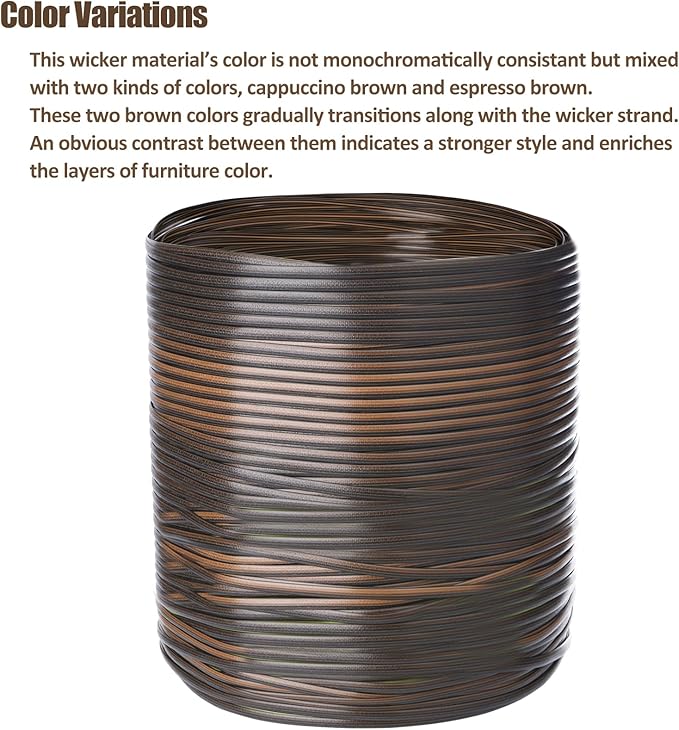 480 Ft Wicker Repair Kit, Plastic Wicker Repair Supplies, Gradient Dark Brown with Visible Mixed Color Stripes, Synthetic Rattan Replacement Material for Patio Furniture Repair