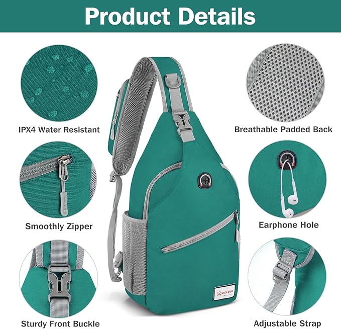 ZOMAKE Sling Bag,Small Crossbody Sling Backpack,Water Resistant Shoulder Daypack for Travel,Anti Thief Chest Bag for Hiking(Army Green(New))