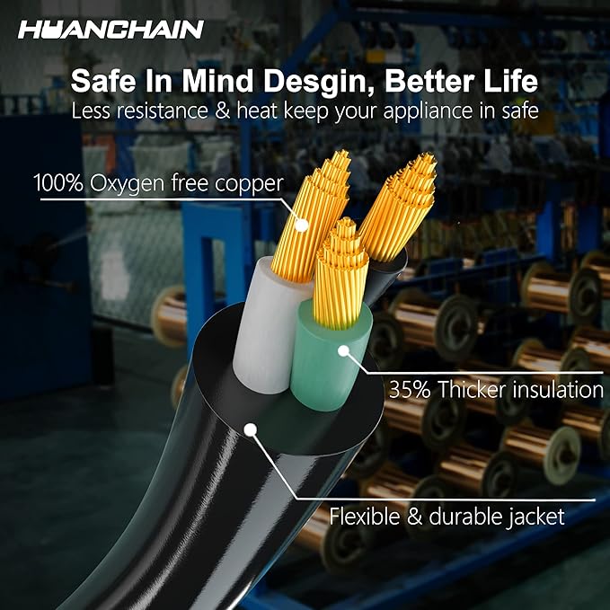 HUANCHAIN Black Outdoor Extension Cord 100 FT Waterproof, Flexible 16/3 Gauge Power Cord Extension 3 Prong 10A 1250W SJTW ETL Listed