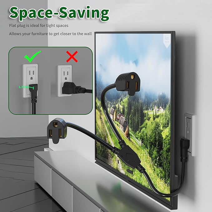 Elecan 3-Prong Y Splitter Power Extension Cord 2 FT/2 Pack, 90-Degree Angled Flat Plug 1 to 2 Way Outlet Space Saver, Heavy Duty Weatherproof SJTW, 16AWG 13A,5-15P Cable Extender for Indoor Outdoor-UL