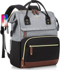 Focdod Laptop Backpack 15.6 Inch Professional Womens Purse Computer Bag Nurse Teacher Backpack Waterproof College Work Bags Carry on Travel Back Pack with USB Port, Black-Grey-Brown
