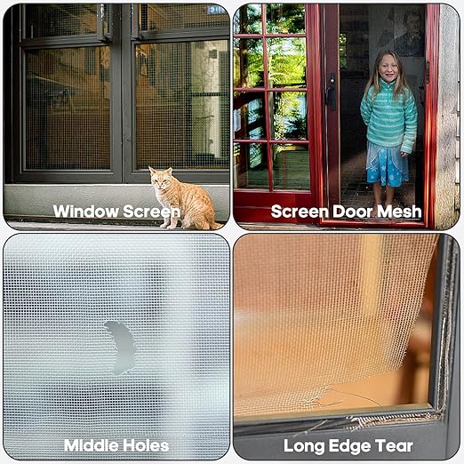 Secopad 28 Sheets Window Screen Patches Repair Kit, Grey/Black 3 Sizes Window Screen Repair Kit for Mesh Screen Door, Strong Adhesive Fiberglass Quick Screen Repair Tape