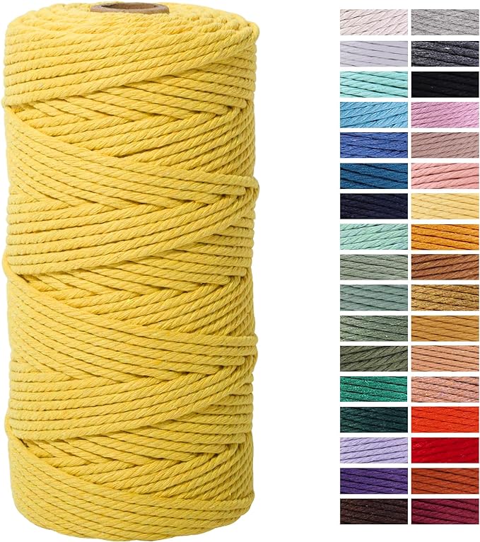 Yellow Macrame Cotton Cord 3mm x 109 Yards, Colorful Twine for Wall Hanging, Plant Hangers, Crafts, Knitting, Decorative Projects