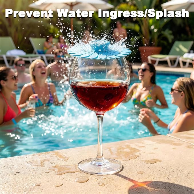 Goodluck Floating Pool Wine Glasses Set of 4,18oz Tritan Shatterproof Stemware Clear Plastic Wine Glasses with Sunflower Lids, Modern Drinkware for Hot Tub, Beach & Outdoors