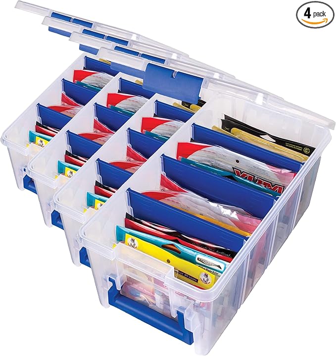 Flambeau Outdoors 4510 Clear Fishing Organizer - Super Half Satchel Soft Fishing Lure Storagees,Bait Organizer,Tuff Tainer with Zerust Anti-Rust Dividers,(Pack of 4)