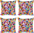 Ambesonne Abstract Throw Pillow Cushion Case Pack of 4, Colored Alphabet Letters Pattern Game Graphic Print, Modern Accent Double-Sided Digital Printing, 20", Multicolor