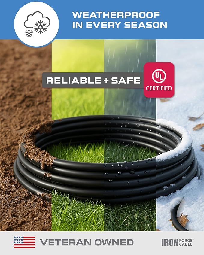Iron Forge Cable Black Outdoor Extension Cord 50 ft, 16/3, 50 Foot Outdoor Extension Cord, 3 Prong, Weatherproof - Great for Outside Use