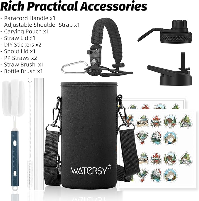 32oz Insulated Water Bottle (Cold for 48 Hrs),BPA Free&Leak Proof,Stainless Steel Water Flask,Water Jug with Straw Spout Lids for Gym,Hiking,Travel,Stainless