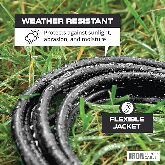 Iron Forge Cable 3 ft Lighted Outdoor Extension Cord - 10 Gauge Heavy Duty Extension Cord, 15 AMP, 10/3 Black Power Cable SJTW Weatherproof 3 Prong Grounded Plug for Safety