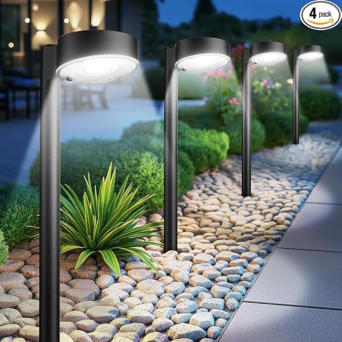 Ahaorigin 4 Pack Solar Pathway Lights Outdoor, 12 Brighter LED Solar Lights Outdoor Waterproof, Up to 12 Hrs Modern Path Light for Yard Garden Walkway Driveway Lawn, Cool White
