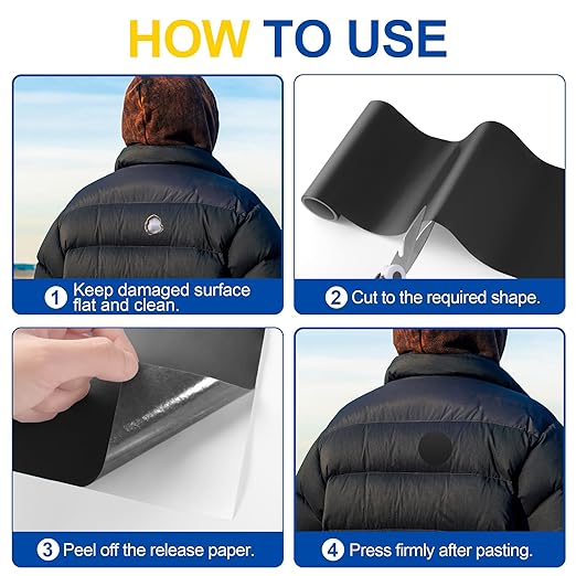 Fabric Repair Tape, Self Adhesive Nylon Repair Patch, Waterproof Outdoor Nylon Tape/Patch Kit for Down Jacket Clothing Tent Awnings Boat Cover Couches Black 6x63 inch