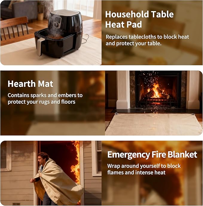 Fireproof Camping Blanket - Heat-Resistant Fiberglass Mat for Outdoor Cooking, BBQ & Emergency(Khaki 31.5" x 37.5")