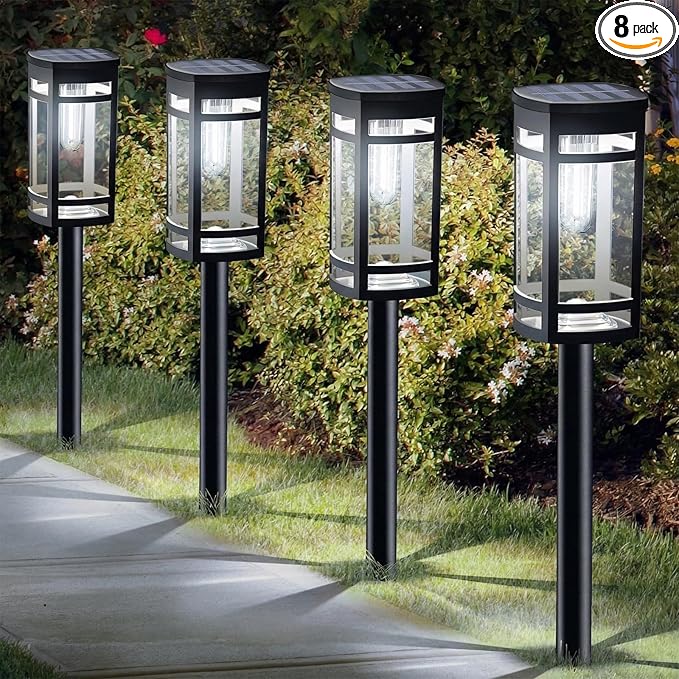 EXCMARK 8 Pack Solar Lights Outdoor Waterproof for Garden Pathway Walkway Driveway Yard Lawn Decorative Landscape Lighting. (Cool White Light, 8)