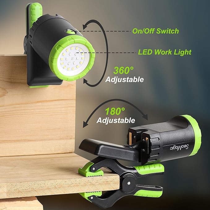 4-Pack Rechargeable LED Work Lights, 360-Degree Adjustable Spotlights with Magnetic Base, Clamp Lights for Barbecue, Workshop, Construction Site, Car Repairing and Home Using