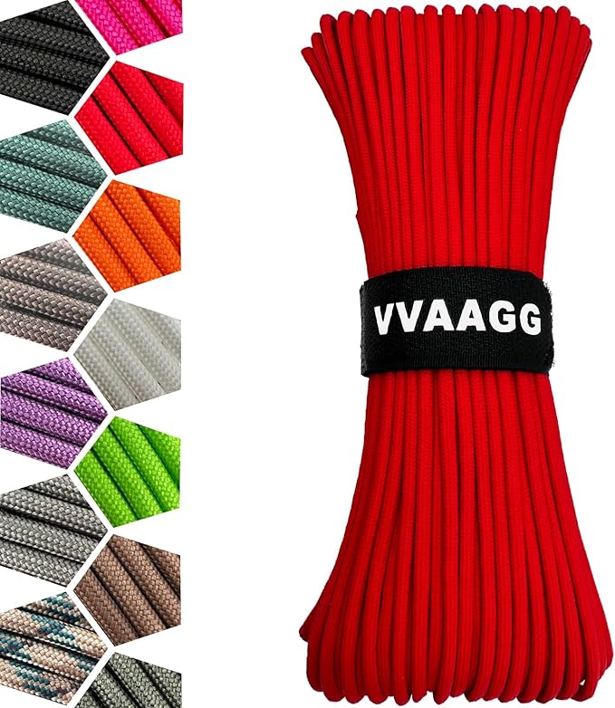 VVAAGG 1000 Red Paracord 200FT Utility Parachute Cord 4mm Nylon String12 Strand Nylon Camping Rope, Tent Rope, Clothsline Rope for Survival & Camping Gear (Red, 200FT)