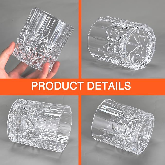 8 Sets Plastic Whiskey Glasses 14 oz Unbreakable Whiskey Drinking Glasses Old Fashioned Cocktail Cups Plastic Water Tumblers Clear Wine Cup Shatterproof Short Tumbler for Indoor Outdoor