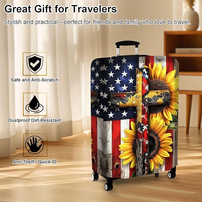 Luggage Cover Protector for 22-24 Inch Suitcases, TSA Approved Elastic Travel Suitcase Covers, Anti-Scratch Washable Luggage Sleeve for Carry On & Checked Bags, Cross American
