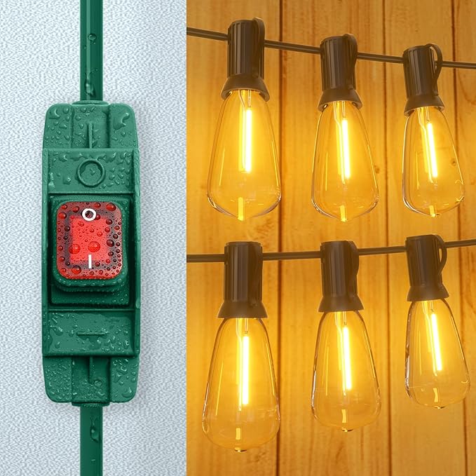 Outdoor Waterproof On/Off Switch Extension Cord, Heavy Duty 125v/250v SJTW Cord (15 Ft, Green)