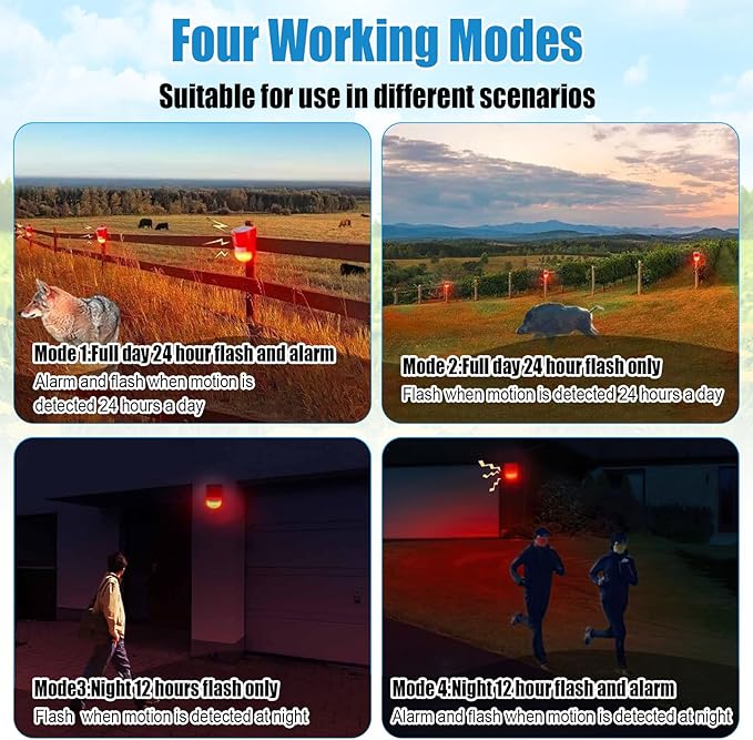 Qualirey Solar Sound and Light Alarm Motion Sensor 129db Outdoor Security Siren Waterproof Activated Detector Driveway Alarm 6 LEDs Flash Warning Deterrent Strobe System for Home, Farm(Red,16 Pack)