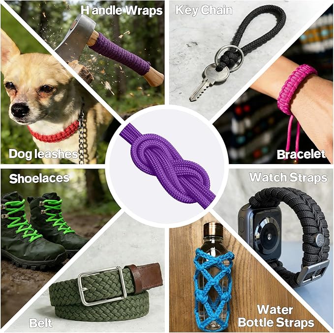 Paracord Rope 750 - Parachute para Cord 4mm 11 Strand Spool Rope Utility Nylon String for Outdoor Camping Survival Utility Tent Crafting DIY Projects - Purple 1000ft