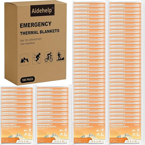 100 Pack Emergency Blankets - Mylar Thermal Space Blankets for Survival and Protection - Ideal for Camping, Outdoors, Hiking, Rescue, Marathons