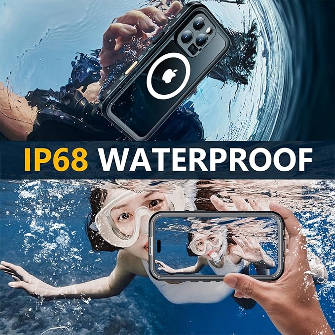 Red2Fire for iPhone 16 Pro Case Waterproof, [Built-in Screen Protector & Camera Protector][Compatible with MagSafe][Full Body Shockproof][IP68 Waterproof][Dustproof] Phone Case 6.3" Black/Clear
