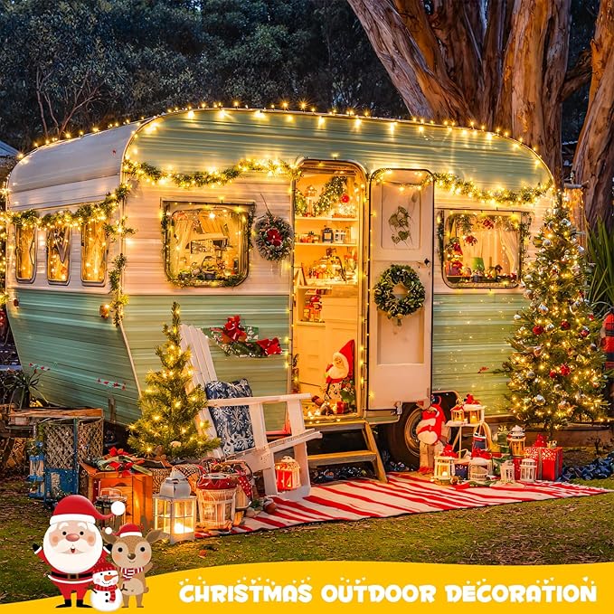 JMEXSUSS 2 Pack Solar String Lights Outdoor Waterproof, Total 66 FT 200 LED Solar Christmas Lights Outdoor, Twinkle Light for Christmas Tree Outside Garden Yard Xmas Decor, Warm White